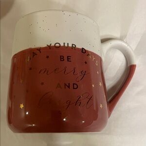 Festive Red and White Mug with Gold Stars
